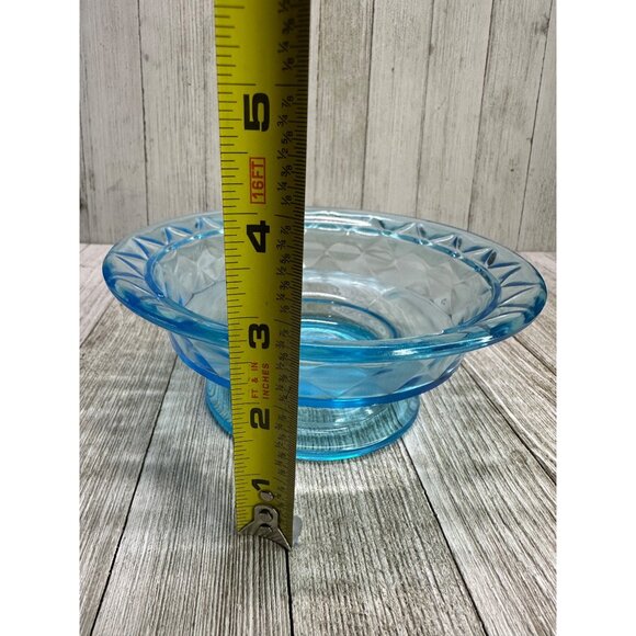 Vintage Early American Pattern Glass Bowl Footed Diamond Quilted Sky Blue 7" DIA - Picture 6 of 8